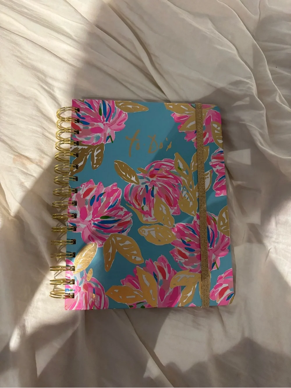 Lilly Pulitzer Turquoise Notebook with Pink & Gold Floral Accents